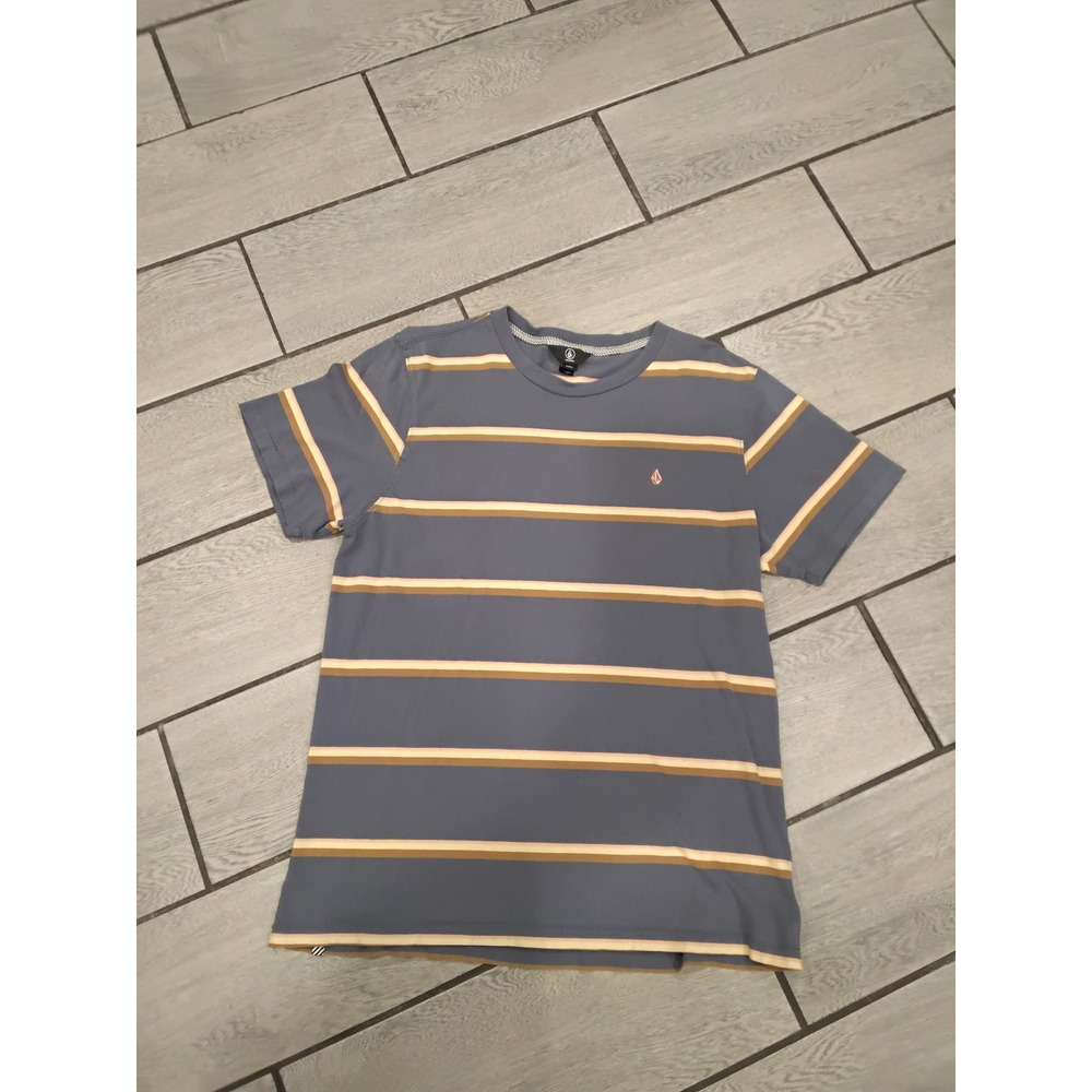 Volcom Mens Striped Short Sleeve T Shirt Blue White Brown Size L